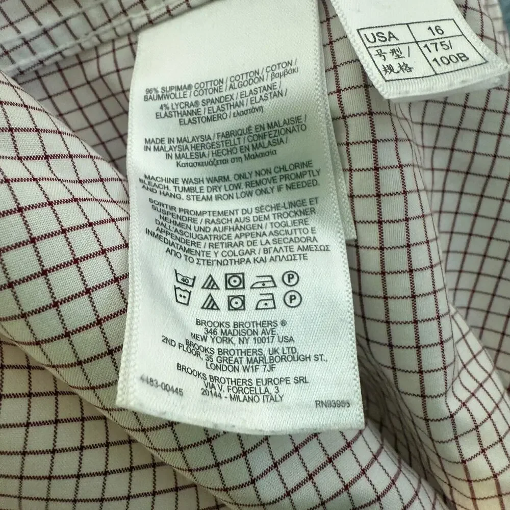 Brooks Brothers Shirt Mens 16-33 White Red 1818‎ Regent Fit Button Up Checkered